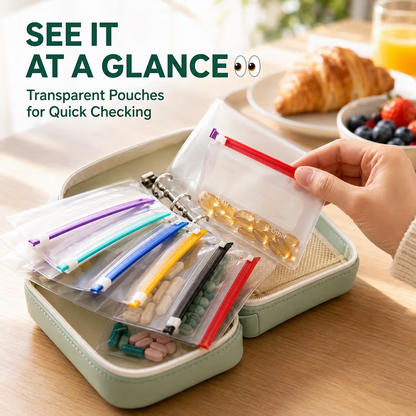 ✨2‑Week Pill Organizer Binder Case | 14 Reusable Color‑Coded Pill Pouch💊