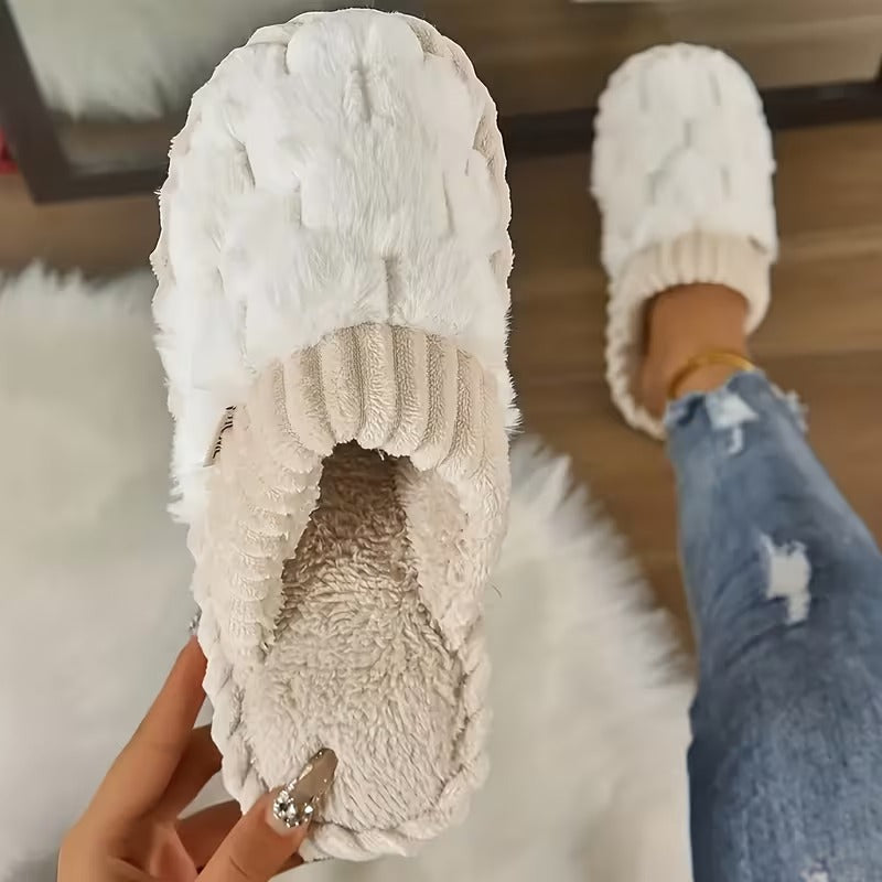 Women's Simple and Stylish Indoor Home Comfortable Non-Slip Warm Soft-Soled Quiet Fuzzy Slippers