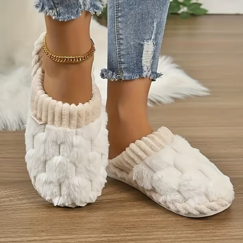 Women's Simple and Stylish Indoor Home Comfortable Non-Slip Warm Soft-Soled Quiet Fuzzy Slippers