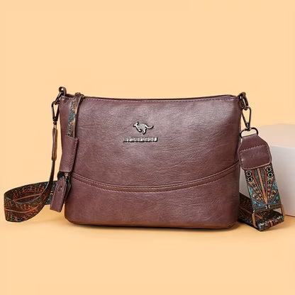 Vintage-Style Shoulder Bag with Bohemian Painted Strap and Hardware Accents