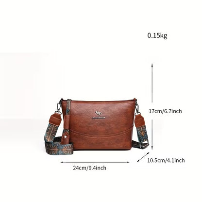 Vintage-Style Shoulder Bag with Bohemian Painted Strap and Hardware Accents