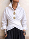 Chic Wrap-Front Shirt with Gold Floral Buttons