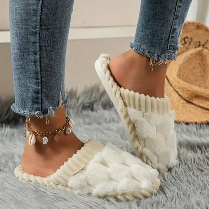 Women's Simple and Stylish Indoor Home Comfortable Non-Slip Warm Soft-Soled Quiet Fuzzy Slippers