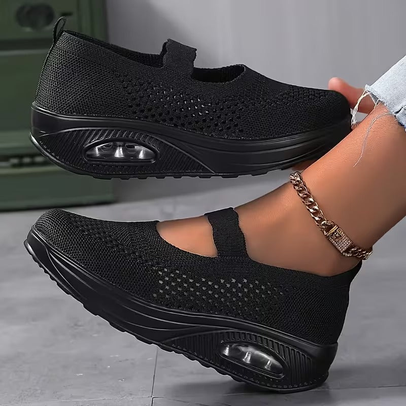 Women’s Breathable Mesh Slip-on Platform Sneakers (Soft Sole Casual Low-top Shoes)
