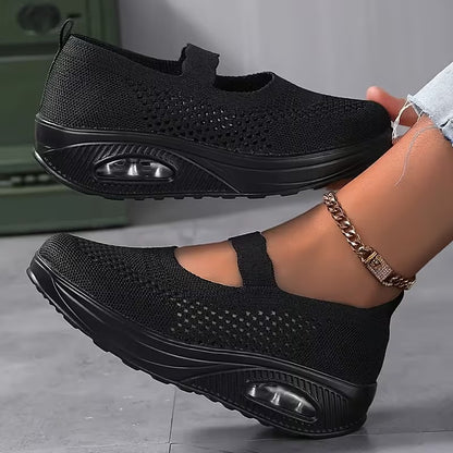 Women’s Breathable Mesh Slip-on Platform Sneakers (Soft Sole Casual Low-top Shoes)