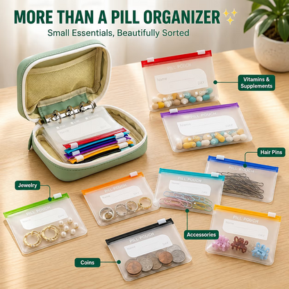 ✨2‑Week Pill Organizer Binder Case | 14 Reusable Color‑Coded Pill Pouch💊