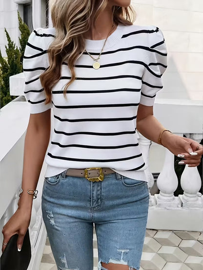 Elegant Stripe Easy Fashion Short Sleeve Top