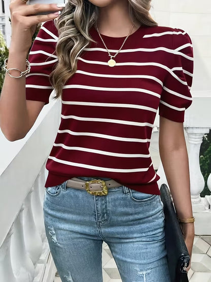 Elegant Stripe Easy Fashion Short Sleeve Top