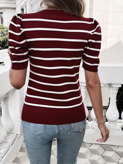 Elegant Stripe Easy Fashion Short Sleeve Top