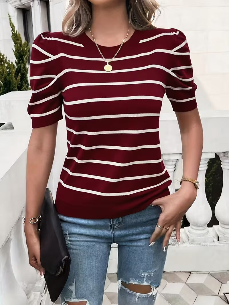 Elegant Stripe Easy Fashion Short Sleeve Top