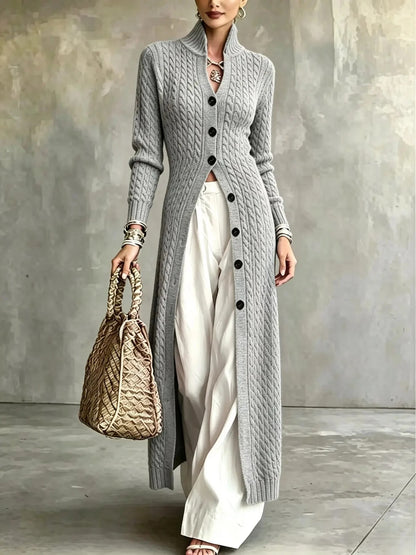 Limited time sale🔥Women's Stand Collar Single Button Cable Knit Long Cardigan