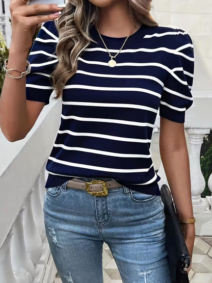 Elegant Stripe Easy Fashion Short Sleeve Top
