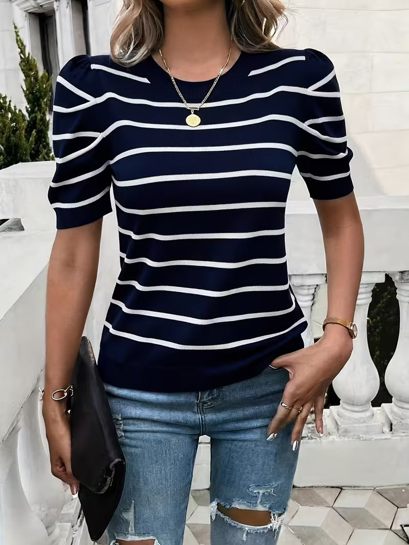 Elegant Stripe Easy Fashion Short Sleeve Top