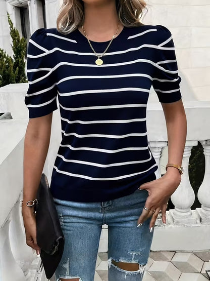 Elegant Stripe Easy Fashion Short Sleeve Top