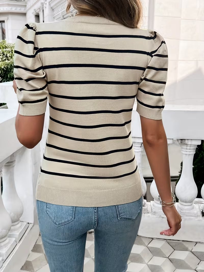 Elegant Stripe Easy Fashion Short Sleeve Top