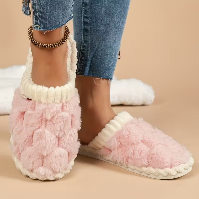 Women's Simple and Stylish Indoor Home Comfortable Non-Slip Warm Soft-Soled Quiet Fuzzy Slippers