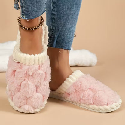 Women's Simple and Stylish Indoor Home Comfortable Non-Slip Warm Soft-Soled Quiet Fuzzy Slippers