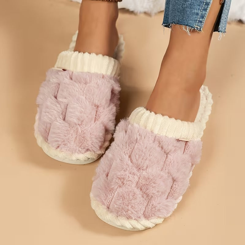 Women's Simple and Stylish Indoor Home Comfortable Non-Slip Warm Soft-Soled Quiet Fuzzy Slippers