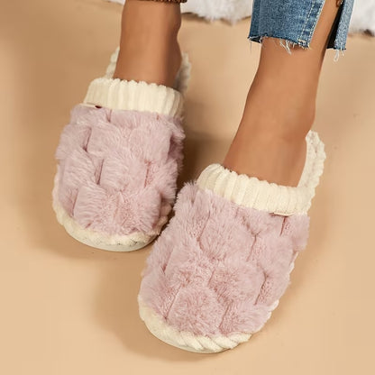 Women's Simple and Stylish Indoor Home Comfortable Non-Slip Warm Soft-Soled Quiet Fuzzy Slippers