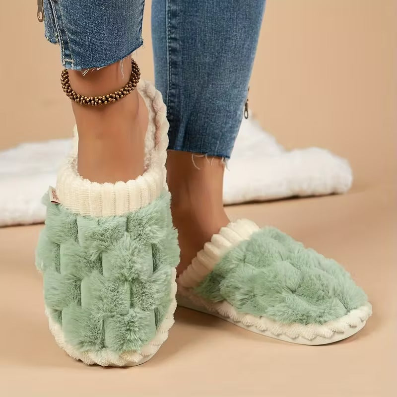 Women's Simple and Stylish Indoor Home Comfortable Non-Slip Warm Soft-Soled Quiet Fuzzy Slippers