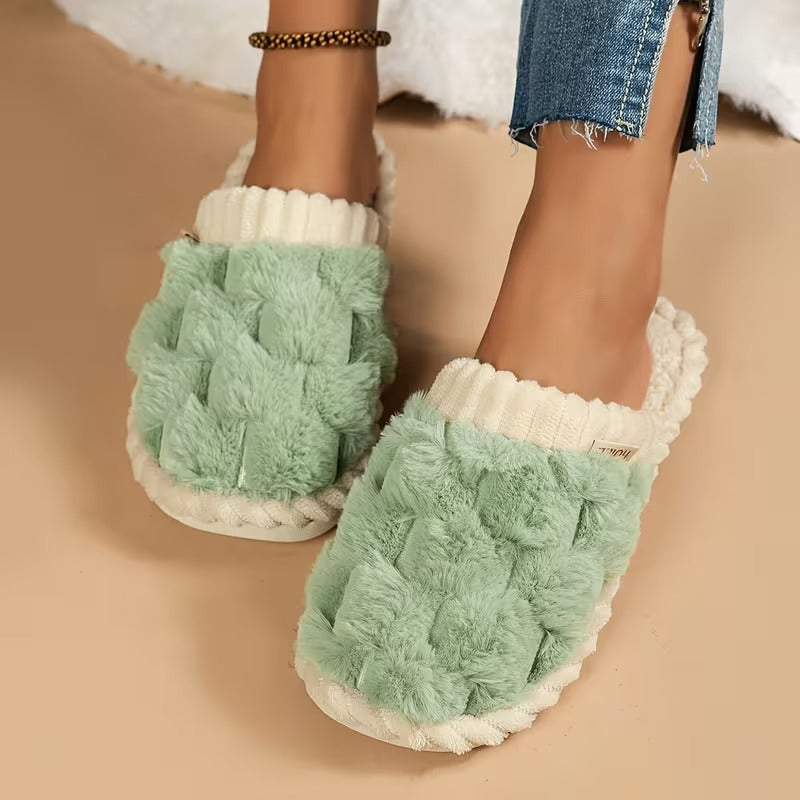 Women's Simple and Stylish Indoor Home Comfortable Non-Slip Warm Soft-Soled Quiet Fuzzy Slippers