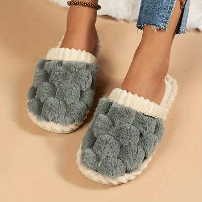 Women's Simple and Stylish Indoor Home Comfortable Non-Slip Warm Soft-Soled Quiet Fuzzy Slippers