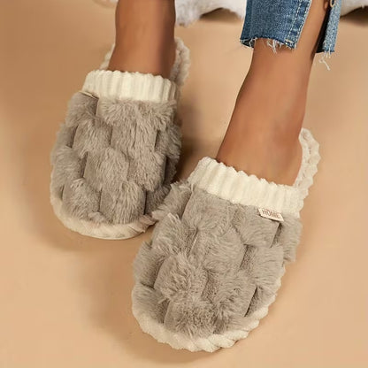 Women's Simple and Stylish Indoor Home Comfortable Non-Slip Warm Soft-Soled Quiet Fuzzy Slippers