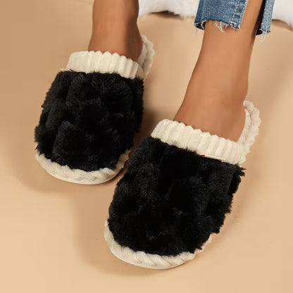 Women's Simple and Stylish Indoor Home Comfortable Non-Slip Warm Soft-Soled Quiet Fuzzy Slippers