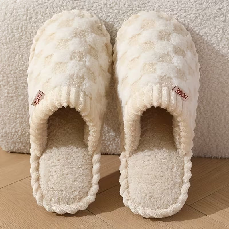 Women's Simple and Stylish Indoor Home Comfortable Non-Slip Warm Soft-Soled Quiet Fuzzy Slippers