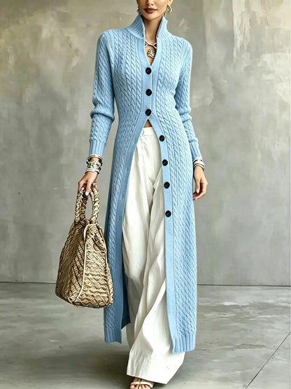 Limited time sale🔥Women's Stand Collar Single Button Cable Knit Long Cardigan
