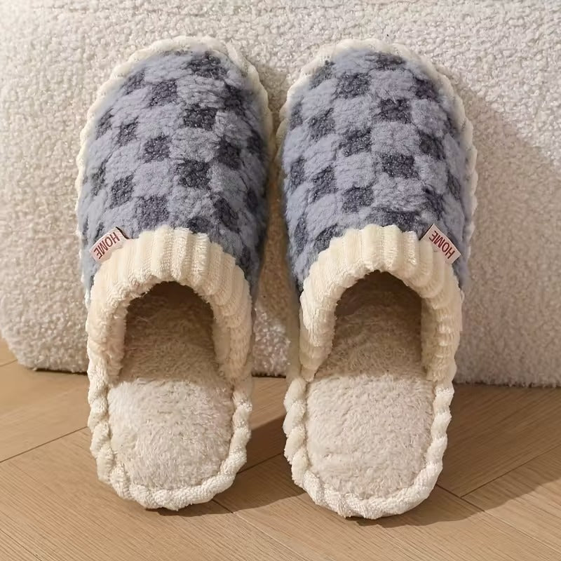 Women's Simple and Stylish Indoor Home Comfortable Non-Slip Warm Soft-Soled Quiet Fuzzy Slippers