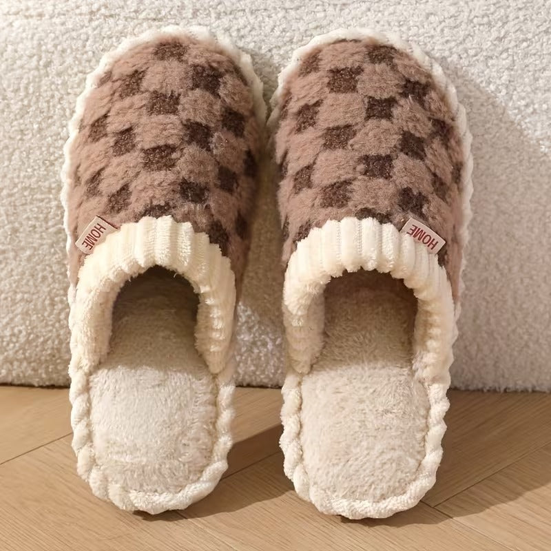 Women's Simple and Stylish Indoor Home Comfortable Non-Slip Warm Soft-Soled Quiet Fuzzy Slippers