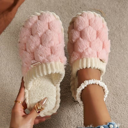 Women's Simple and Stylish Indoor Home Comfortable Non-Slip Warm Soft-Soled Quiet Fuzzy Slippers