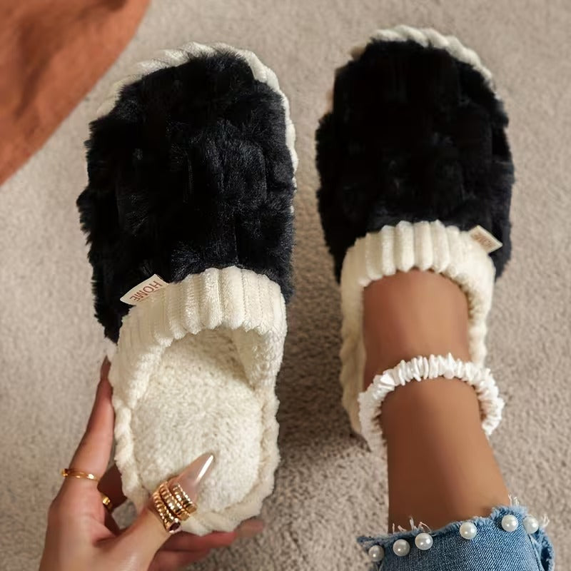 Women's Simple and Stylish Indoor Home Comfortable Non-Slip Warm Soft-Soled Quiet Fuzzy Slippers