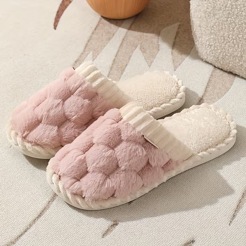 Women's Simple and Stylish Indoor Home Comfortable Non-Slip Warm Soft-Soled Quiet Fuzzy Slippers