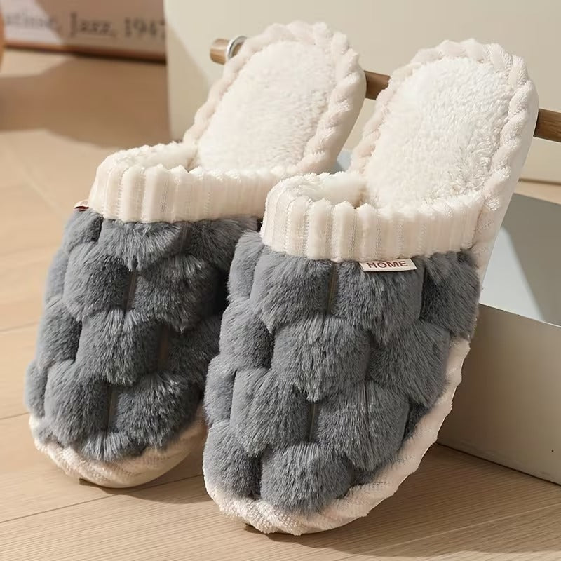 Women's Simple and Stylish Indoor Home Comfortable Non-Slip Warm Soft-Soled Quiet Fuzzy Slippers
