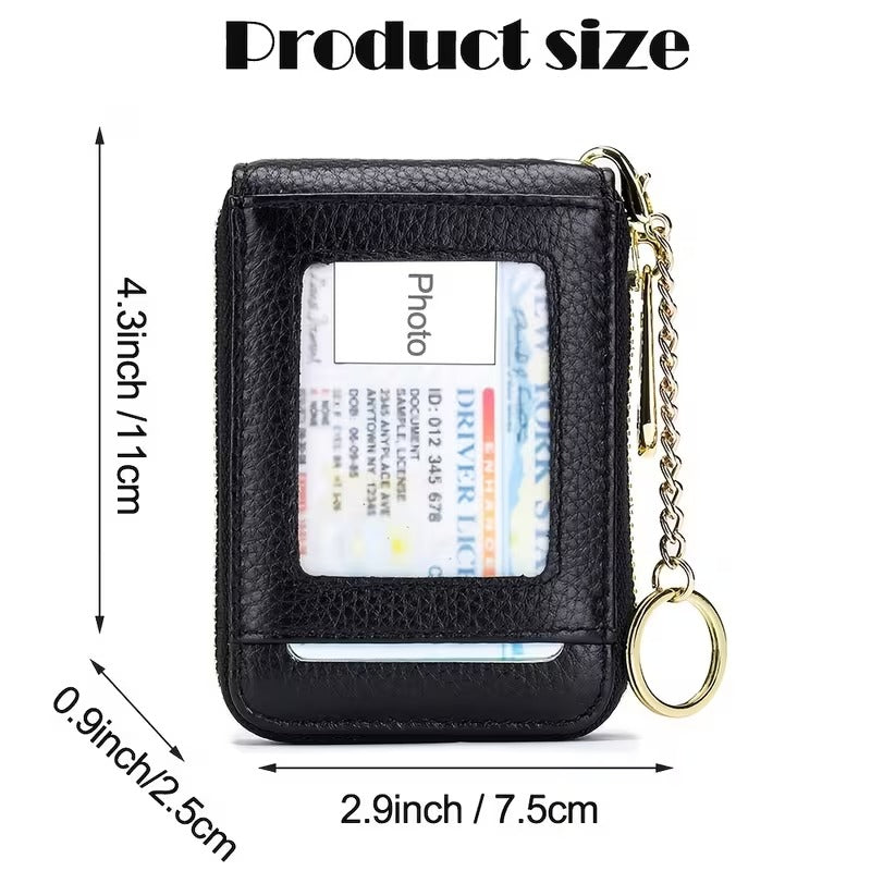 Women RFID Credit Card Holder Wallet, Keychain & ID Window Genuine Leather Zipper Card Case