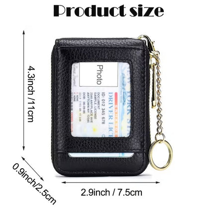Women RFID Credit Card Holder Wallet, Keychain & ID Window Genuine Leather Zipper Card Case