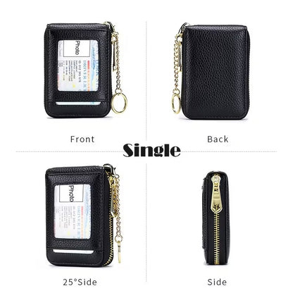 Women RFID Credit Card Holder Wallet, Keychain & ID Window Genuine Leather Zipper Card Case