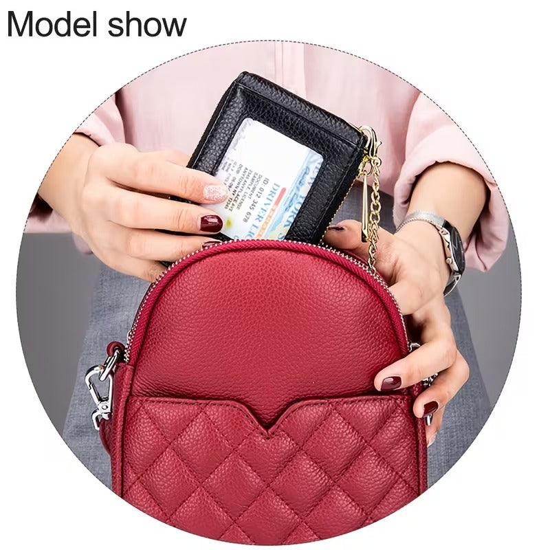 Women RFID Credit Card Holder Wallet, Keychain & ID Window Genuine Leather Zipper Card Case