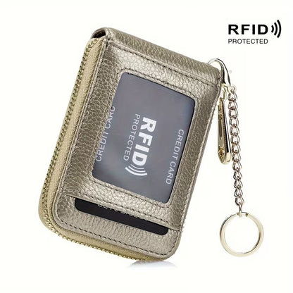 Women RFID Credit Card Holder Wallet, Keychain & ID Window Genuine Leather Zipper Card Case