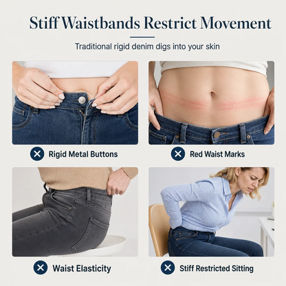 🤠Women's high-waisted jeans, stretchy, slim fit, dark blue, with wide elastic waistband