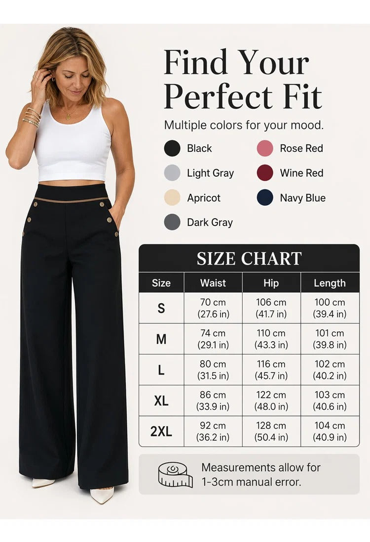 Contrast-Trim Wide-Leg Pants – legant Drape & Flattering High-Rise