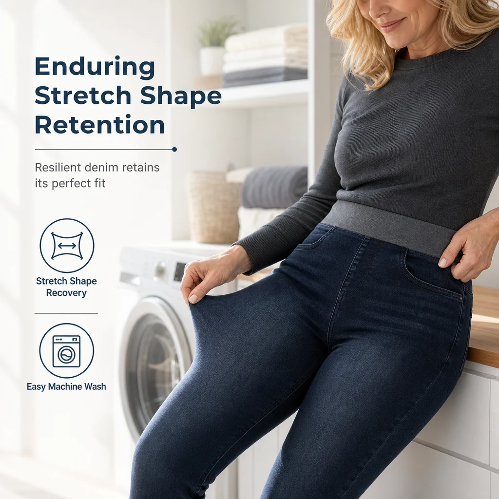 🤠Women's high-waisted jeans, stretchy, slim fit, dark blue, with wide elastic waistband