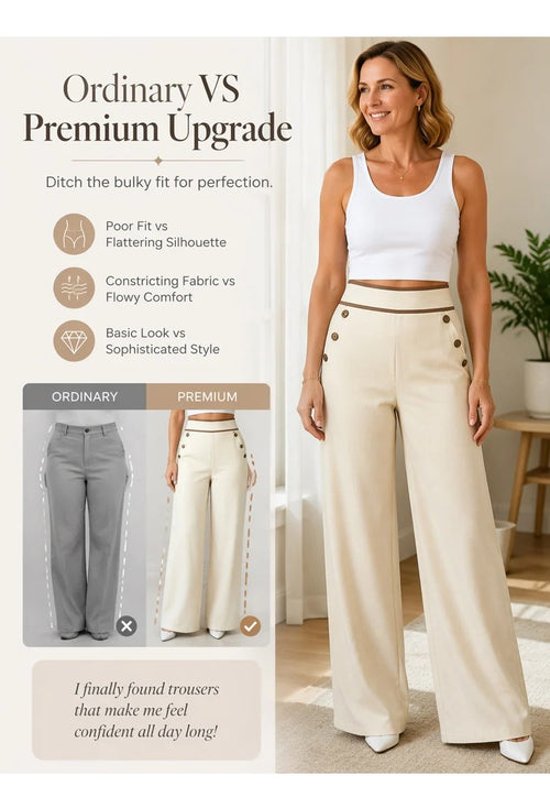 Contrast-Trim Wide-Leg Pants – legant Drape & Flattering High-Rise
