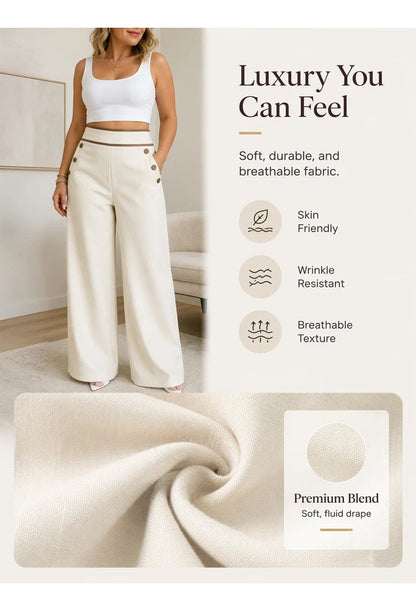Contrast-Trim Wide-Leg Pants – legant Drape & Flattering High-Rise