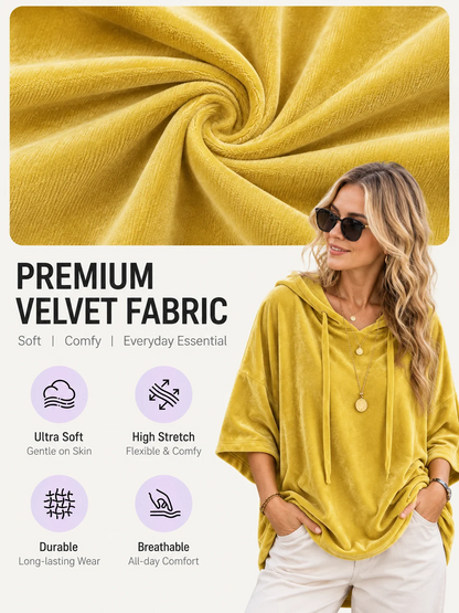 Women's Velour Oversized Hoodie 3/4 Sleeve