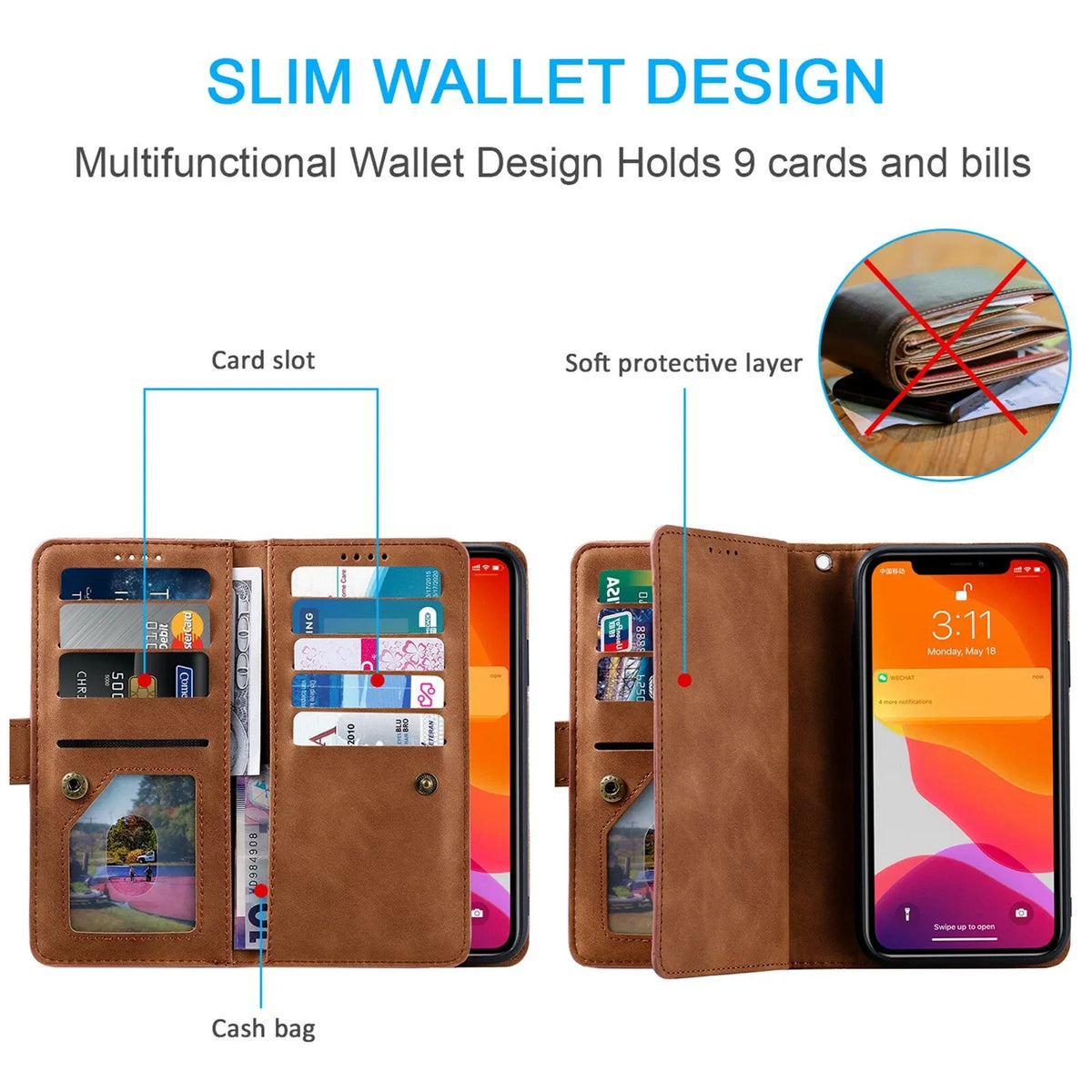 Luxury Zipper Wallet Phone Case for iPhone