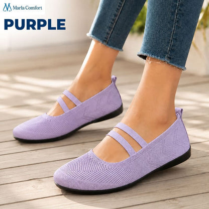 Women's Wide Toe Box Knit Mary Jane Flats, Slip-On Non-Slip Walking Shoes