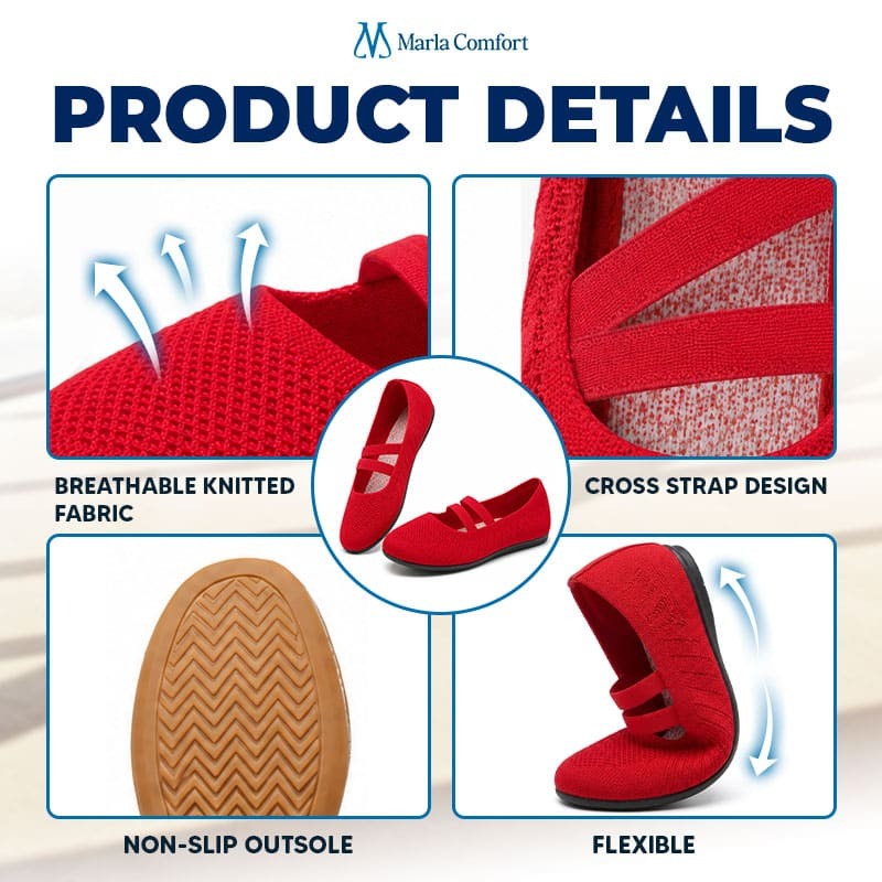 Women's Wide Toe Box Knit Mary Jane Flats, Slip-On Non-Slip Walking Shoes